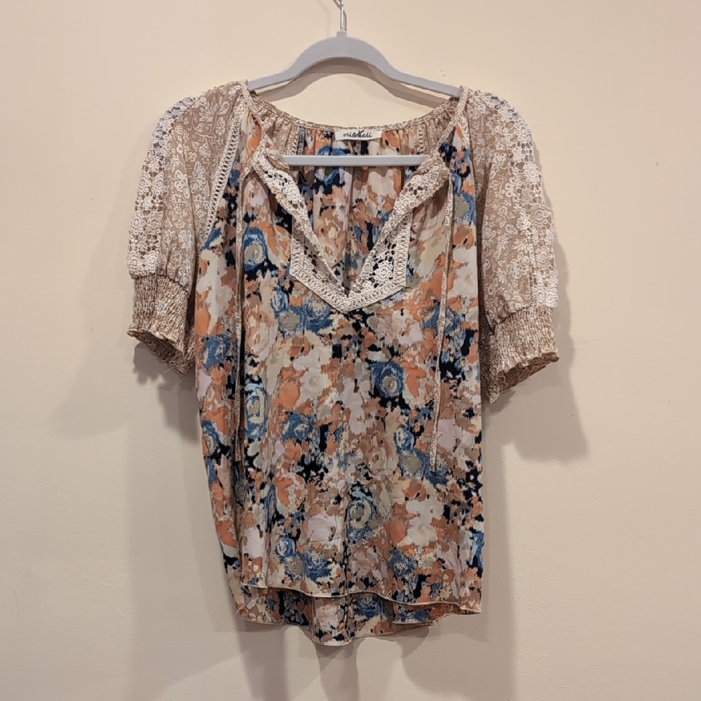 Oli & Hali Blue and White Ruffled Bib Collar Blouse